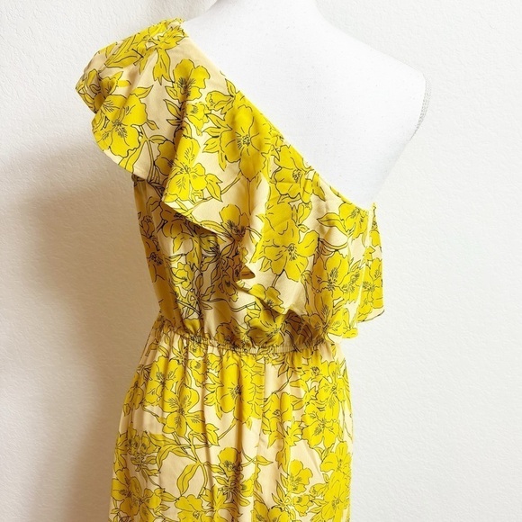 CUPSHE YELLOW FLORAL PRINT ONE  SHOULDER WOMEN SUMMER DRESS SIZE XS BRAND NEW - Picture 5 of 11